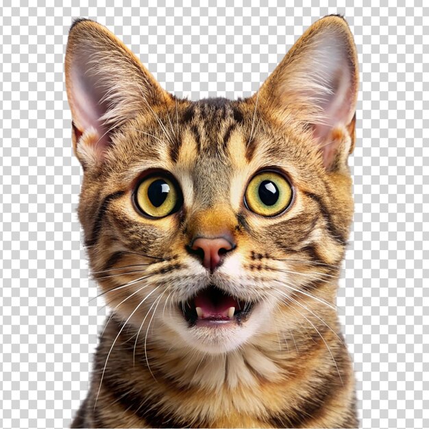 PSD 투명한 배경에 재미있는 얼굴과 노란 눈을 가진 고양이