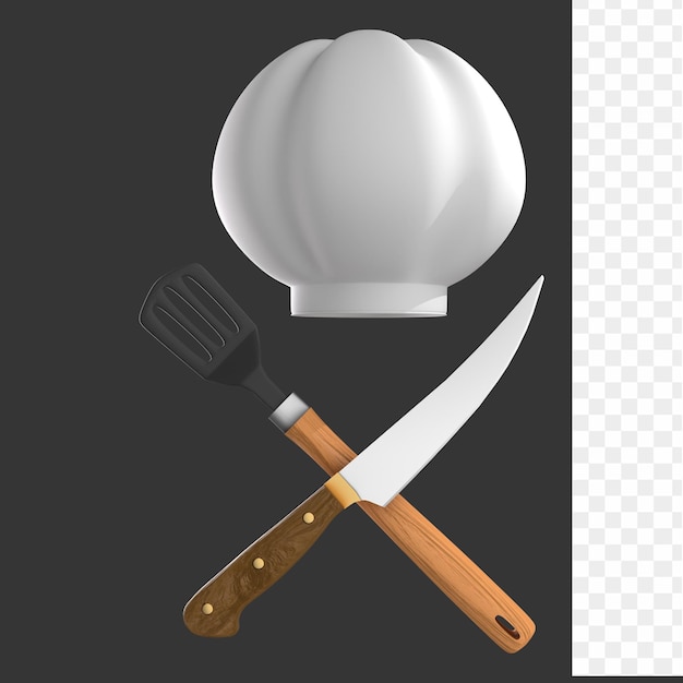 A chef hat and a knife with a knife on a black background