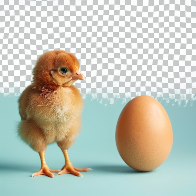 PSD a chicken stands in front of an egg that is blue