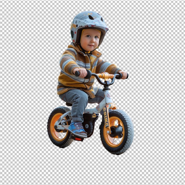 PSD Ребенок едет на велосипеде с шлемом