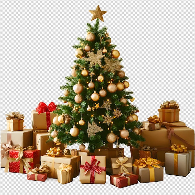 PSD Рождественская елка в окружении подарочных коробок