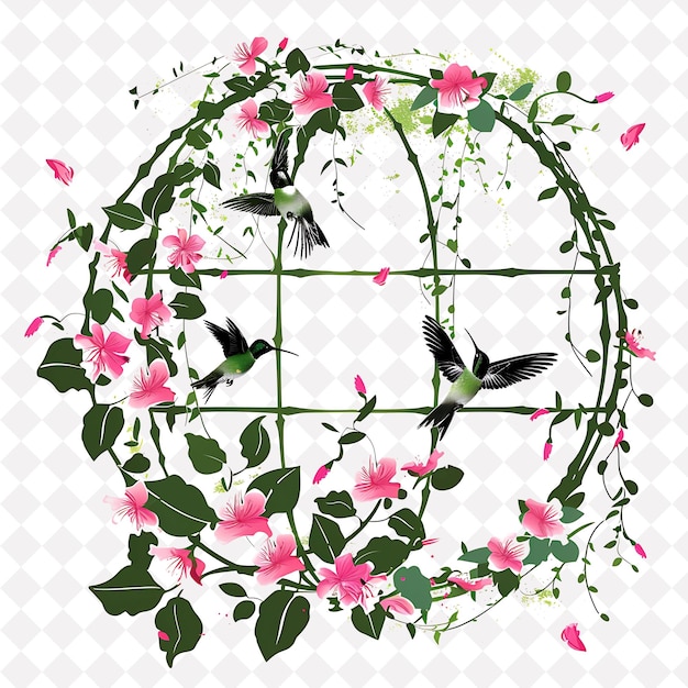 a circle with birds in it and a frame with the number 8 on it