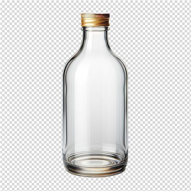 PSD a clear glass bottle with a gold cap on it