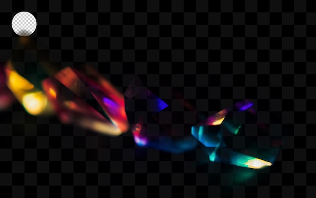 Крупный план разноцветных кристаллов со светом, отражающимся на прозрачном фоне