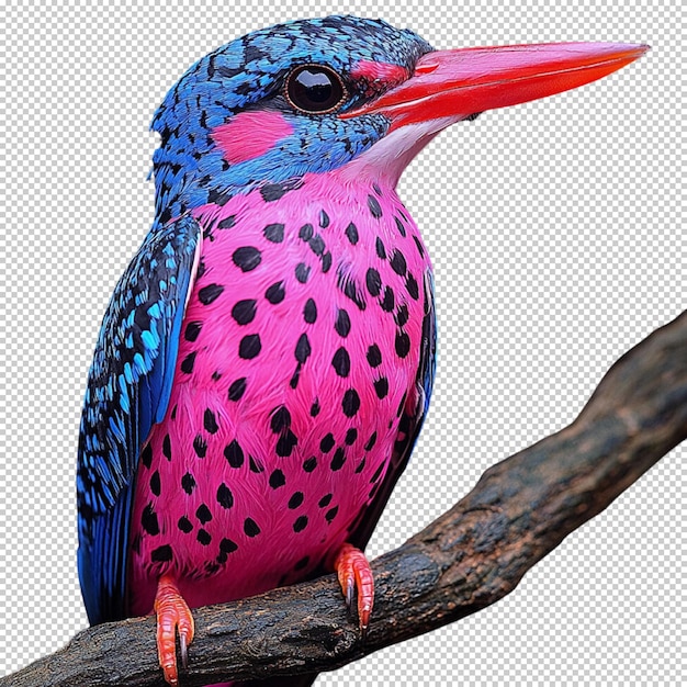 A Closeup Blue and Pink Kingfisher on transparent background