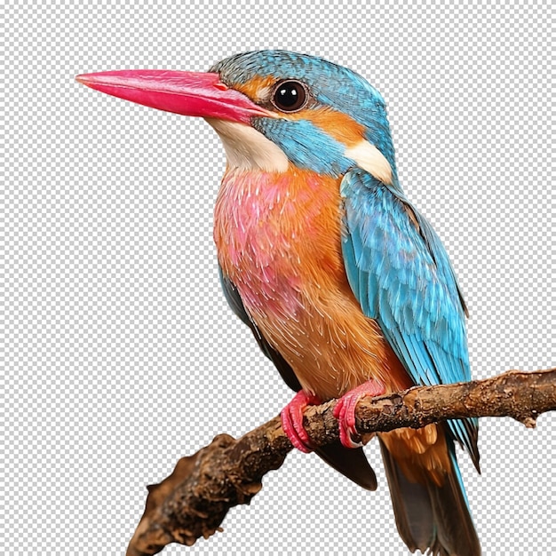 A Closeup Portrait of a Vibrant Blue and Brown Kingfisher on transparent background