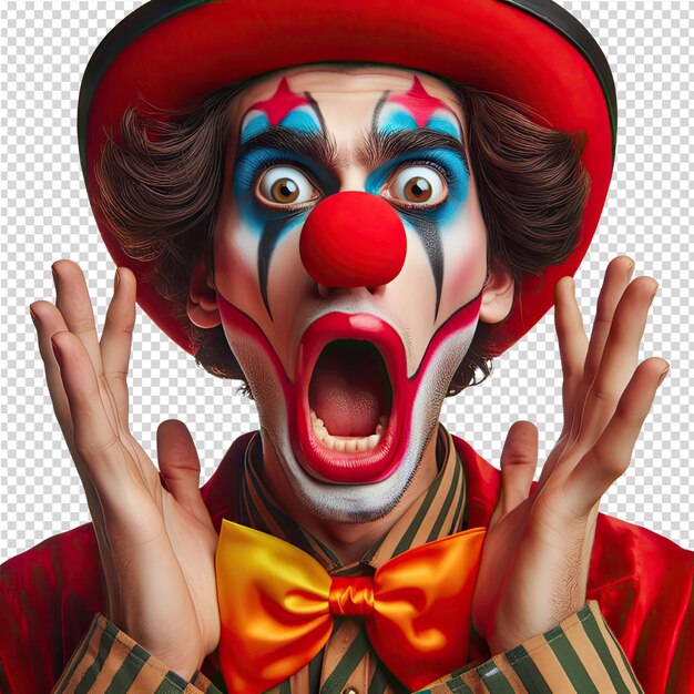 PSD a clown with a red clown face and his mouth open