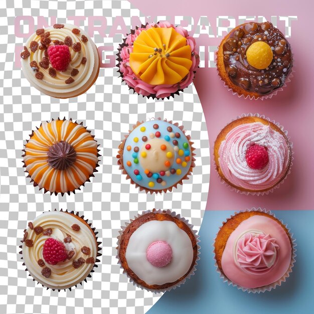 PSD a collage of cupcakes with different colors and the word on the bottom right corner