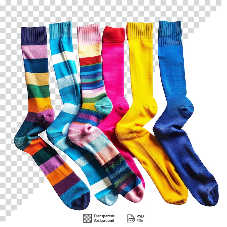 PSD a collection of colorful socks with different colors and a picture of them