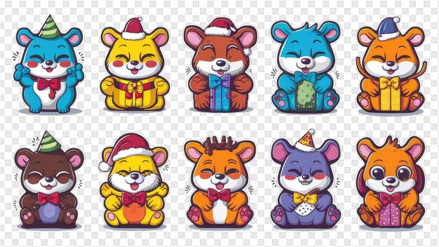 PSD a collection of cute cartoon animals for the holidays