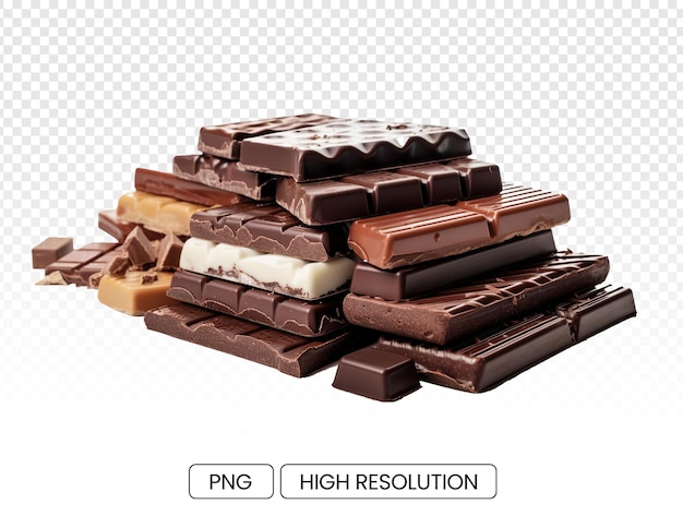PSD Коллекция вкусных шоколадных блоков на прозрачном фоне