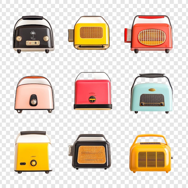 PSD a collection of different colored retro items including one that says  germ