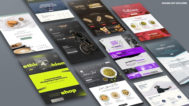PSD Коллекция различных листовок для продукта под названием бренд.