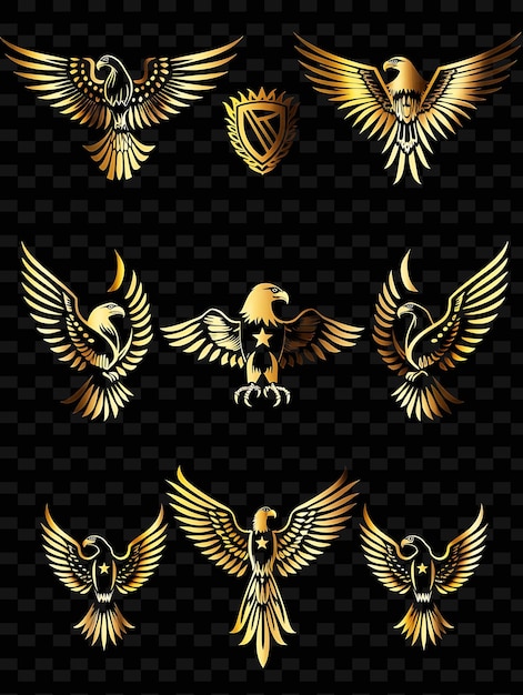 PSD Коллекция золотых орлов на черном фоне