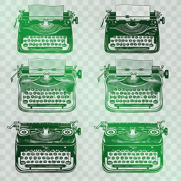 緑と白のタイプライターのコレクションでタイプライターという言葉があります