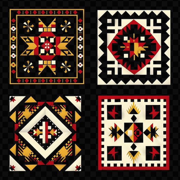 PSD デザインを組み合わせたパターン 中央のパターンは黒い背景で赤いパターンが描かれています