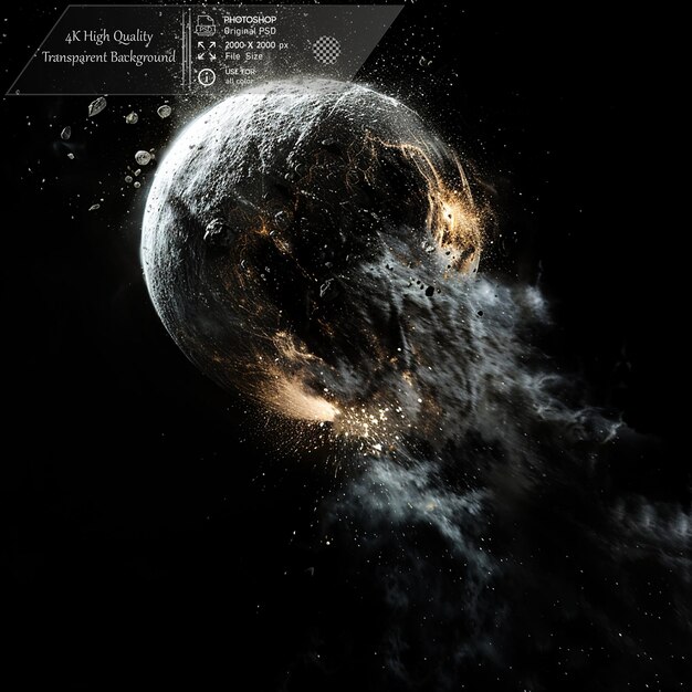 a collision between an asteroid and another object on transparent background