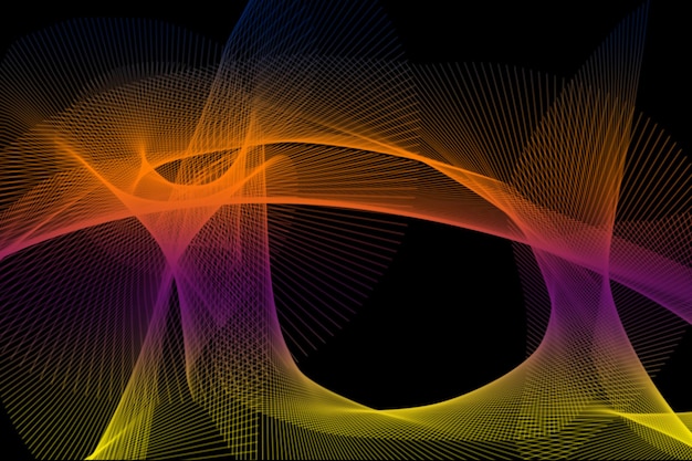 a colorful abstract image of a colorful lines with a black background
