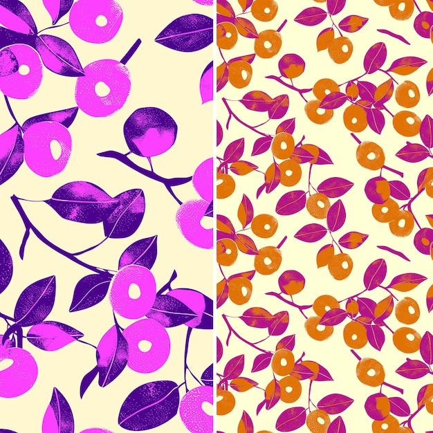 PSD オレンジ色と紫色の花と蝶のカラフルな背景