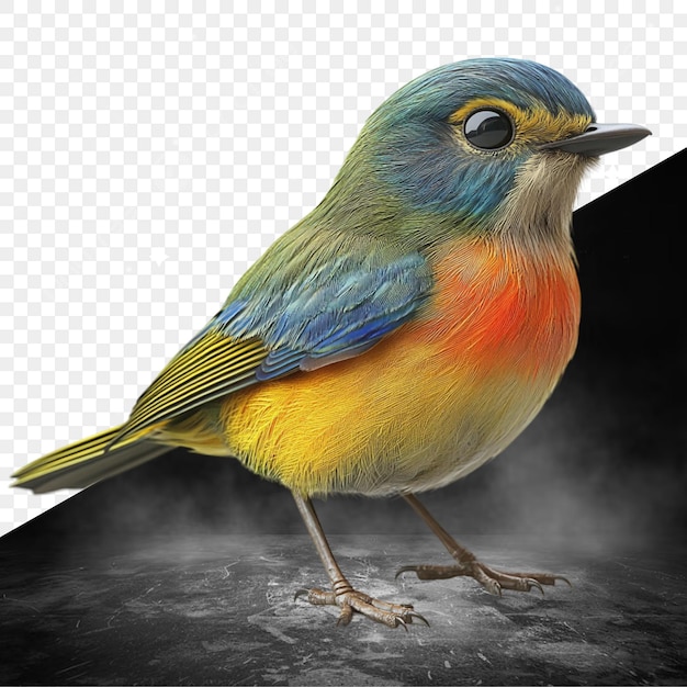 a colorful bird is standing on a table with a black background