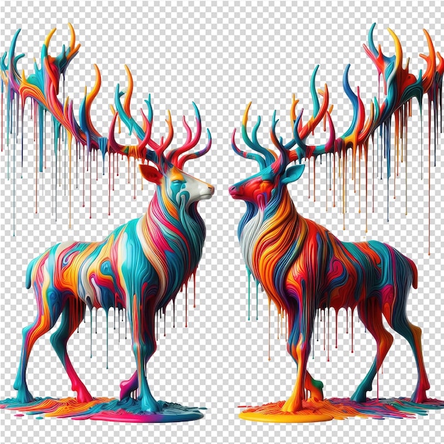 PSD 色とりどりの鹿の頭と角その上に鹿という言葉が書かれています