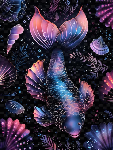 PSD Красочный дисплей рыб и бабочек со словами 