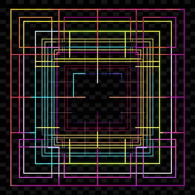 PSD 中央に正方形があるネオン線のカラフルなグリッド