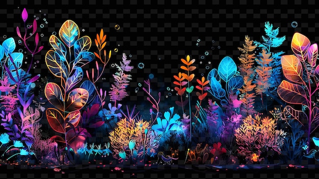 PSD Красочная иллюстрация морских водорослей с голубым фоном