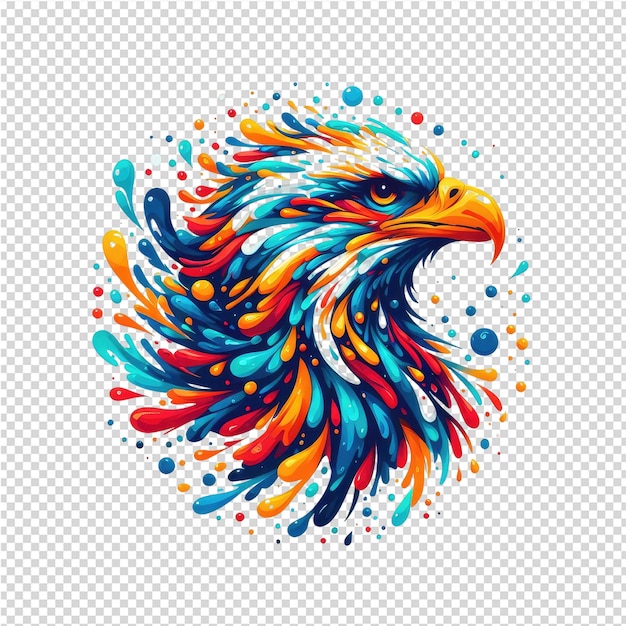 PSD 頭に色とりどりの羽がついた鷹の彩色なイラスト