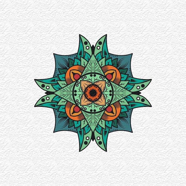 A colorful mandala with a rafflesia arnoldi flower in the center