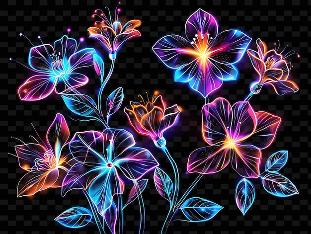 PSD 다양한 색과 모양의 다채로운 꽃 시리즈