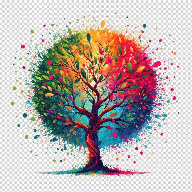 PSD Красочное дерево с красочным фоном и красочным деревом