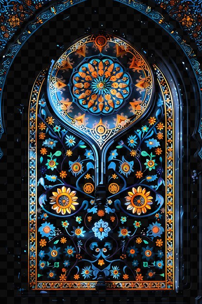 PSD Красочное окно с дизайном большой украшенной двери