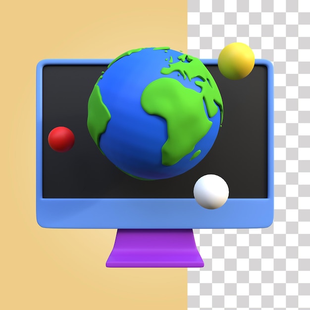 画面に地球儀が表示されたコンピューター モニター。