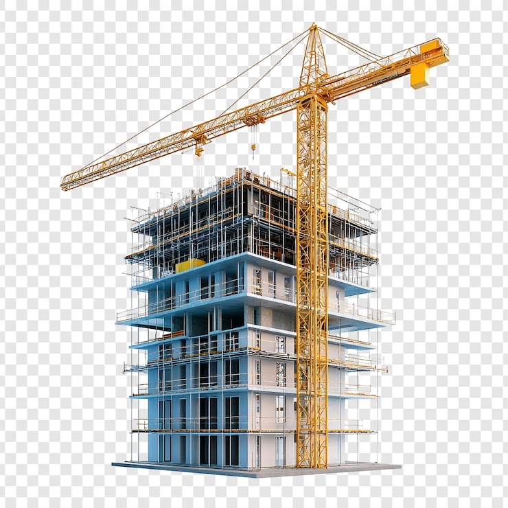 PSD a construction crane with a yellow back drop on the front