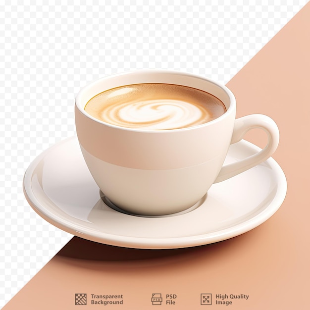 PSD Чашка капучино сидит на тарелке с изображением чашки кофе.