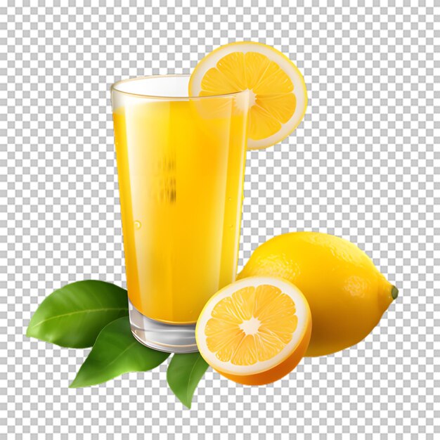 PSD Чашка лимонного сока с кусочками лимона на прозрачном фоне