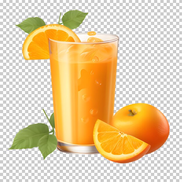 PSD 투명 한 배경 에 오렌지 조각 을 넣은 오렌지 주스 한 잔