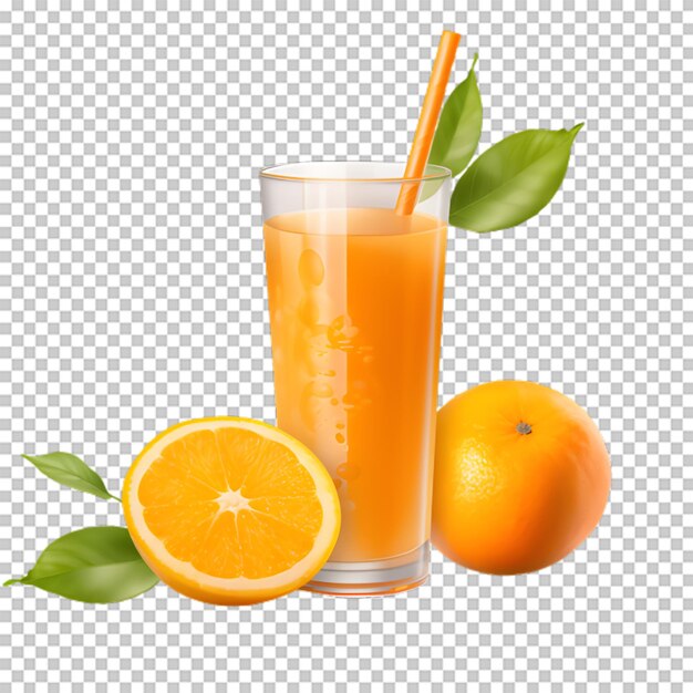 PSD 透明な背景のオレンジのスライスでオレンジジュースのカップ
