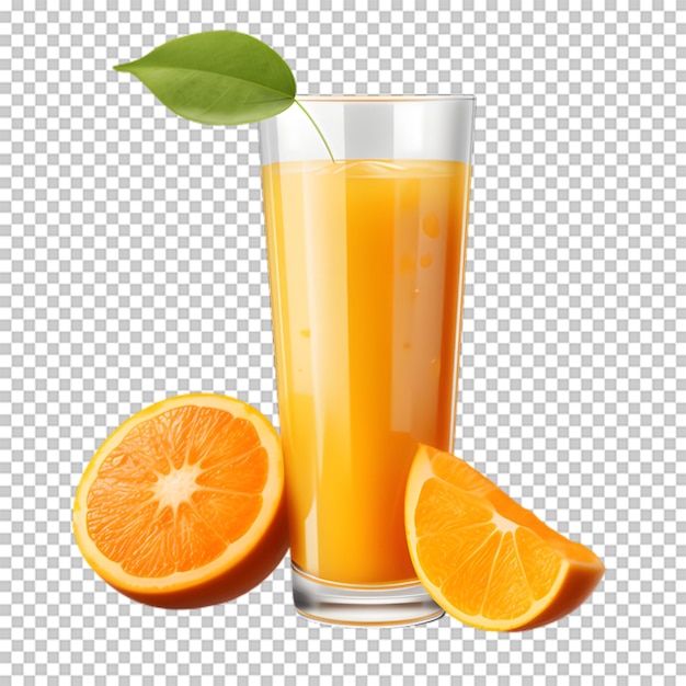 PSD Чашка апельсинового сока с кусочками апельсина на прозрачном фоне