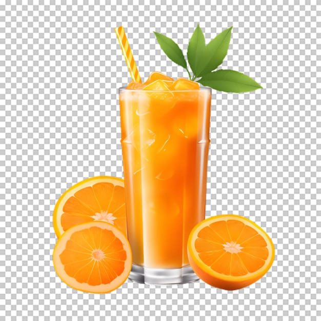 PSD 透明な背景のオレンジのスライスでオレンジジュースのカップ