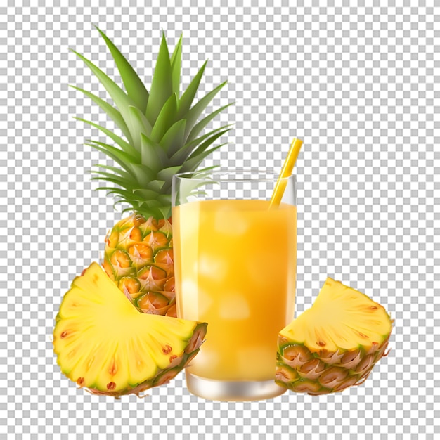 PSD Чашка ананасового сока с кусочками ананаса на прозрачном фоне