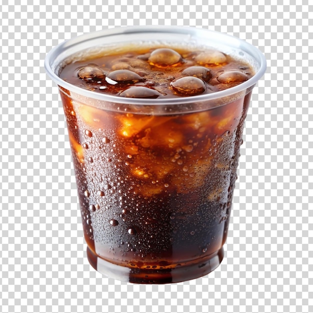 PSD 透明な背景に氷の立方体が付いたソーダのカップ
