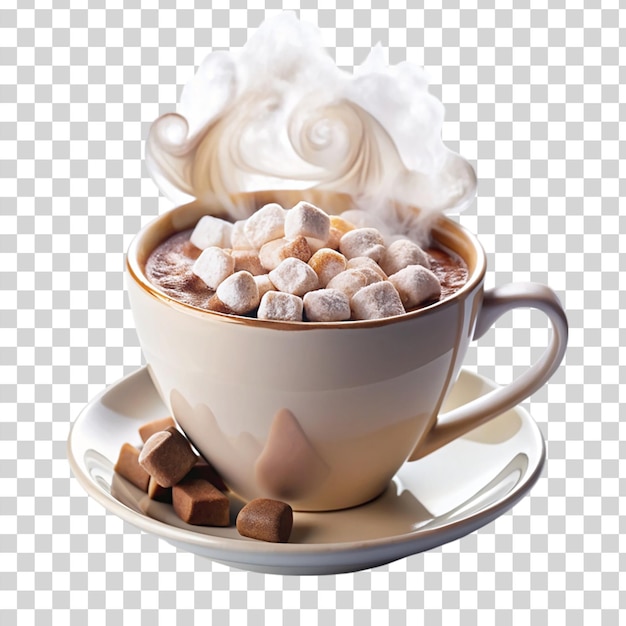 PSD Чашка горячего кофе с зефиром на прозрачном фоне