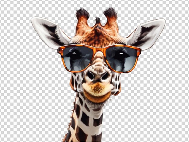 PSD Милый жираф в солнцезащитных очках на прозрачном фоне