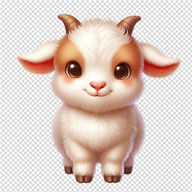 PSD a cute little goat with a pink nose and brown eyes