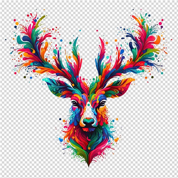 色とりどりの毛皮の鹿の頭が心の形に描かれている