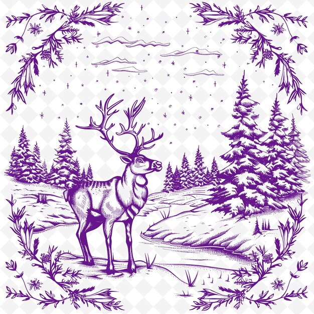 PSD 紫色の境界線が付いた鹿その上に鹿と書かれています