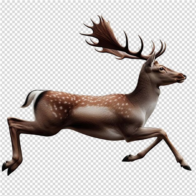 PSD a deer with antlers is running in front of a checkered background