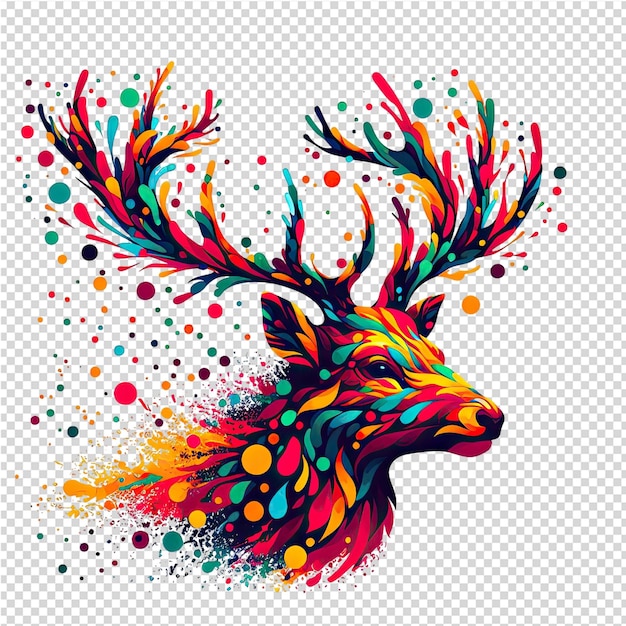 PSD 頭の上に色とりどりの斑点がある鹿が色とりの点で描かれています